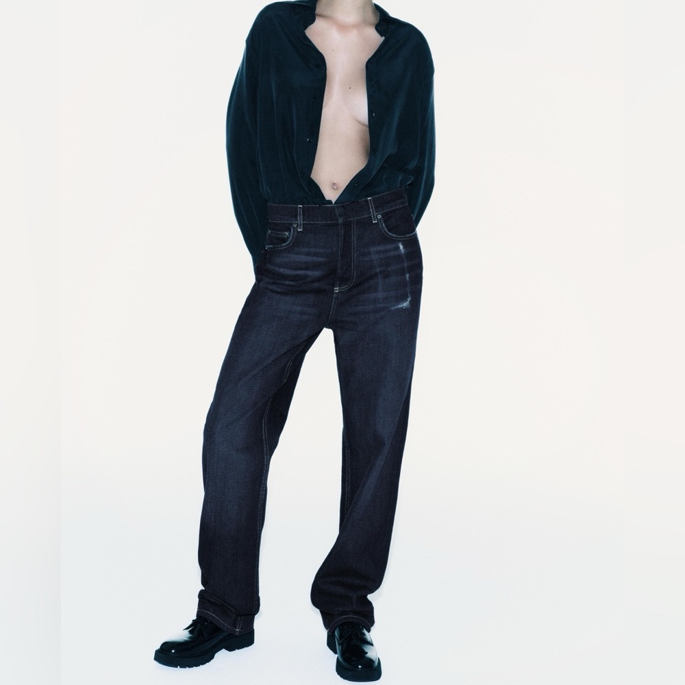 🤍 ZARA ZW COLLECTION STRAIGHT FIT MID-RISE JEANS